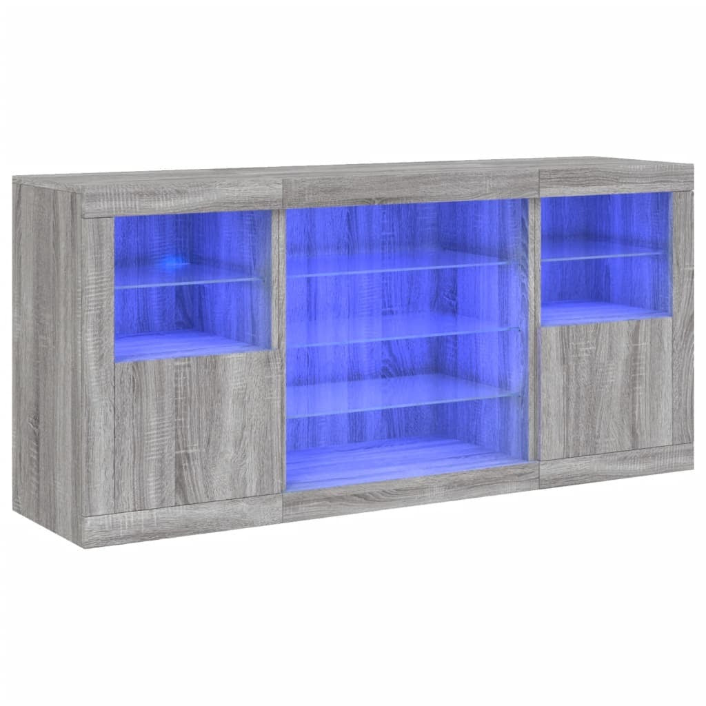 Sideboard with LED Lights Grey Sonoma 142.5x37x67 cm
