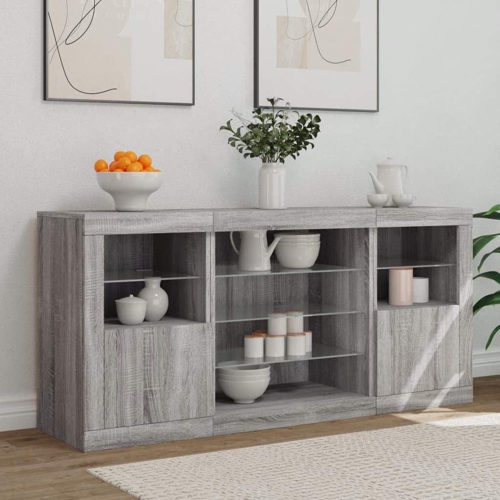 Sideboard with LED Lights Grey Sonoma 142.5x37x67 cm