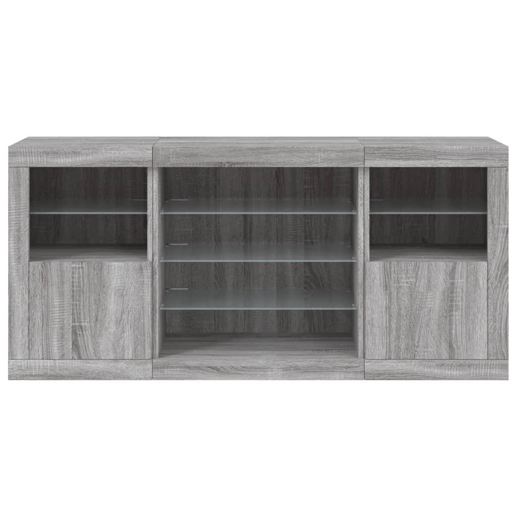 Sideboard with LED Lights Grey Sonoma 142.5x37x67 cm