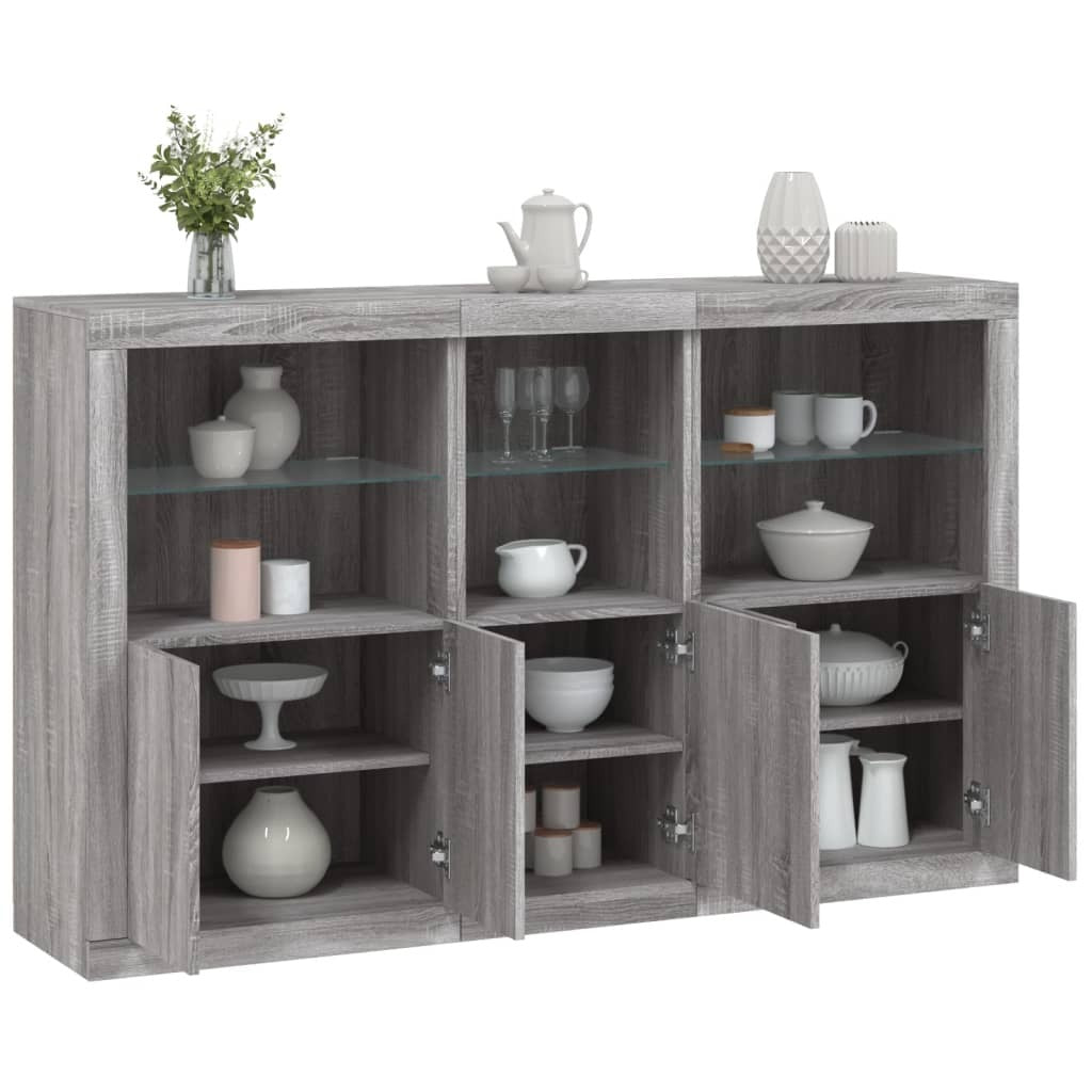 Sideboard with LED Lights Grey Sonoma 162x37x100 cm