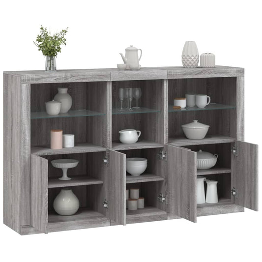 Sideboard with LED Lights Grey Sonoma 162x37x100 cm