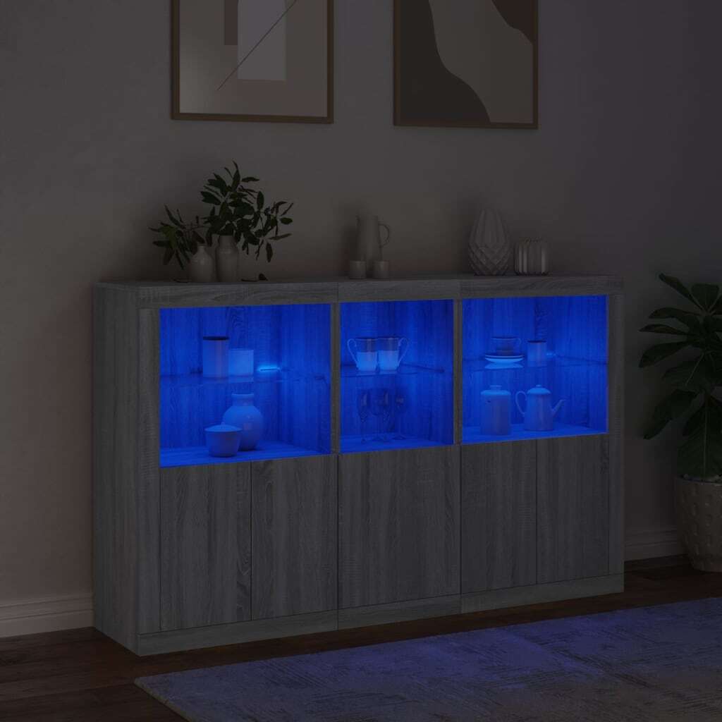 Sideboard with LED Lights Grey Sonoma 162x37x100 cm