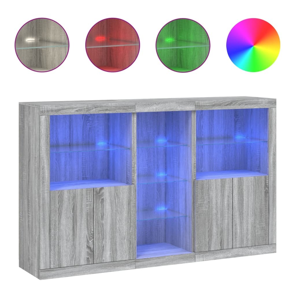 Sideboard with LED Lights Grey Sonoma 162x37x100 cm