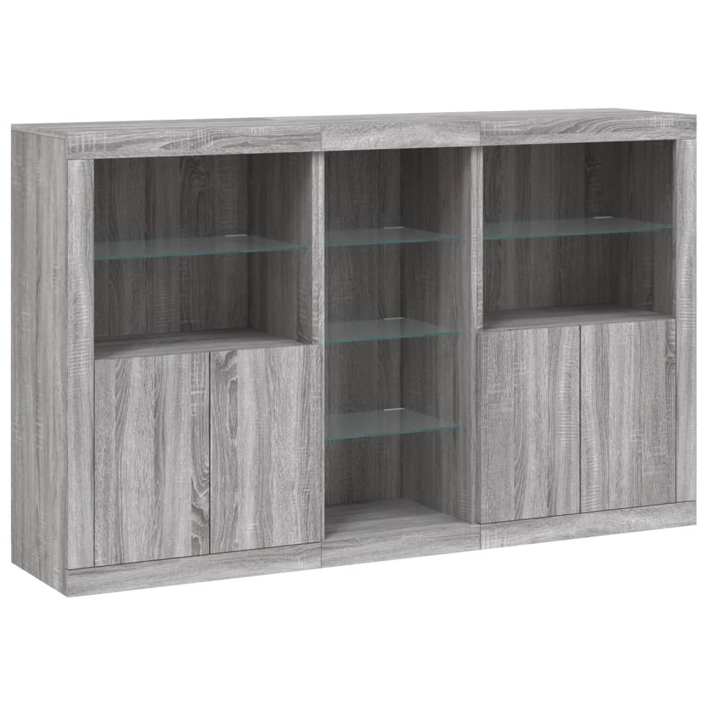 Sideboard with LED Lights Grey Sonoma 162x37x100 cm