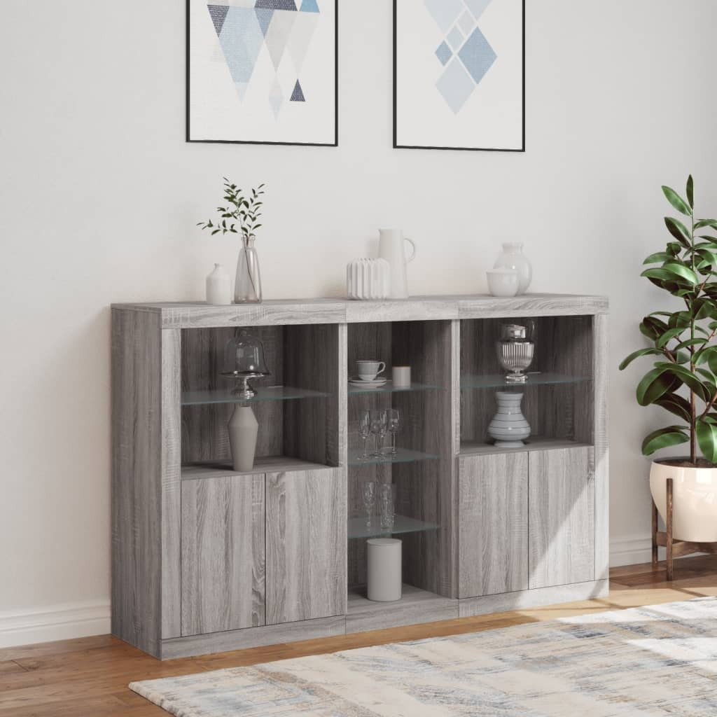 Sideboard with LED Lights Grey Sonoma 162x37x100 cm
