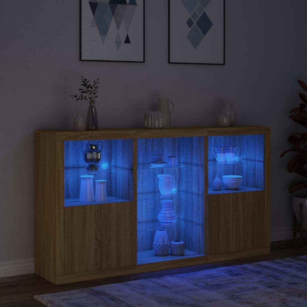 Sideboard with LED Lights Sonoma Oak 181.5x37x100 cm