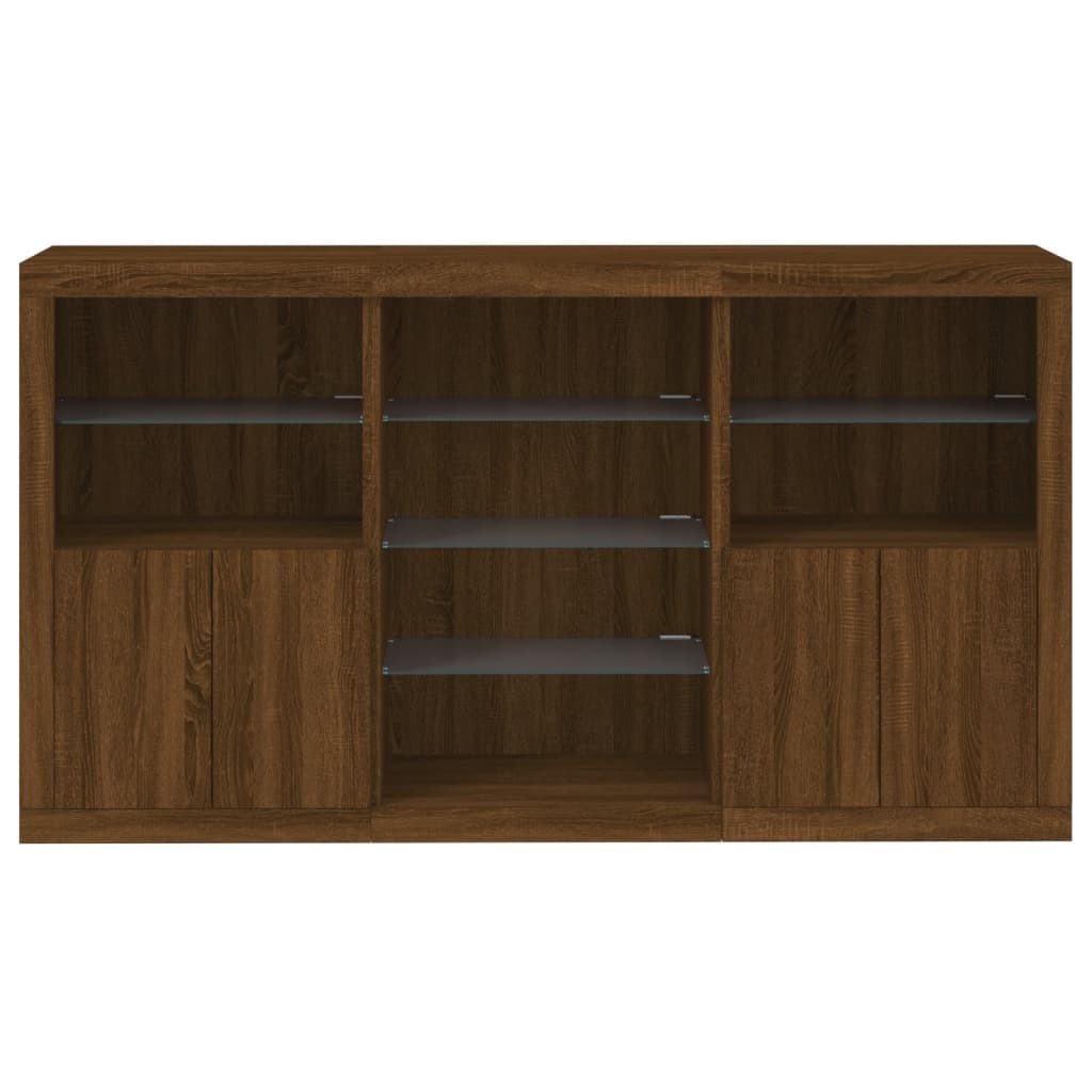 Sideboard with LED Lights Brown Oak 181.5x37x100 cm
