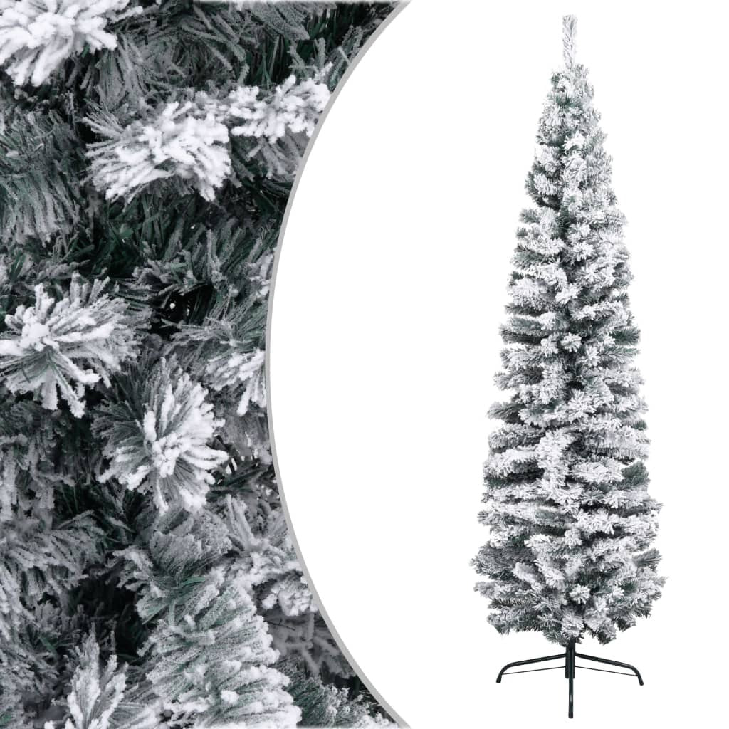 Slim Artificial Christmas Tree with Flocked Snow Green 210 cm PVC