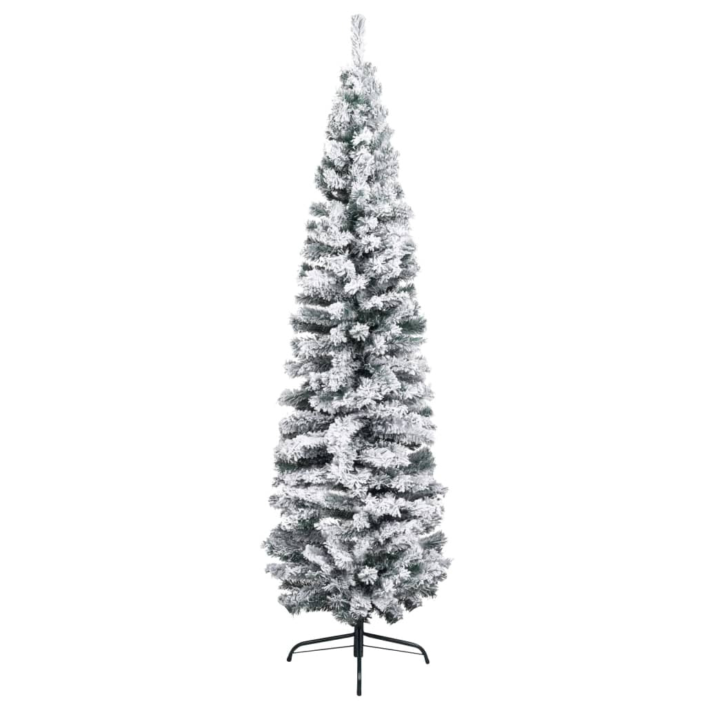 Slim Artificial Christmas Tree with Flocked Snow Green 210 cm PVC