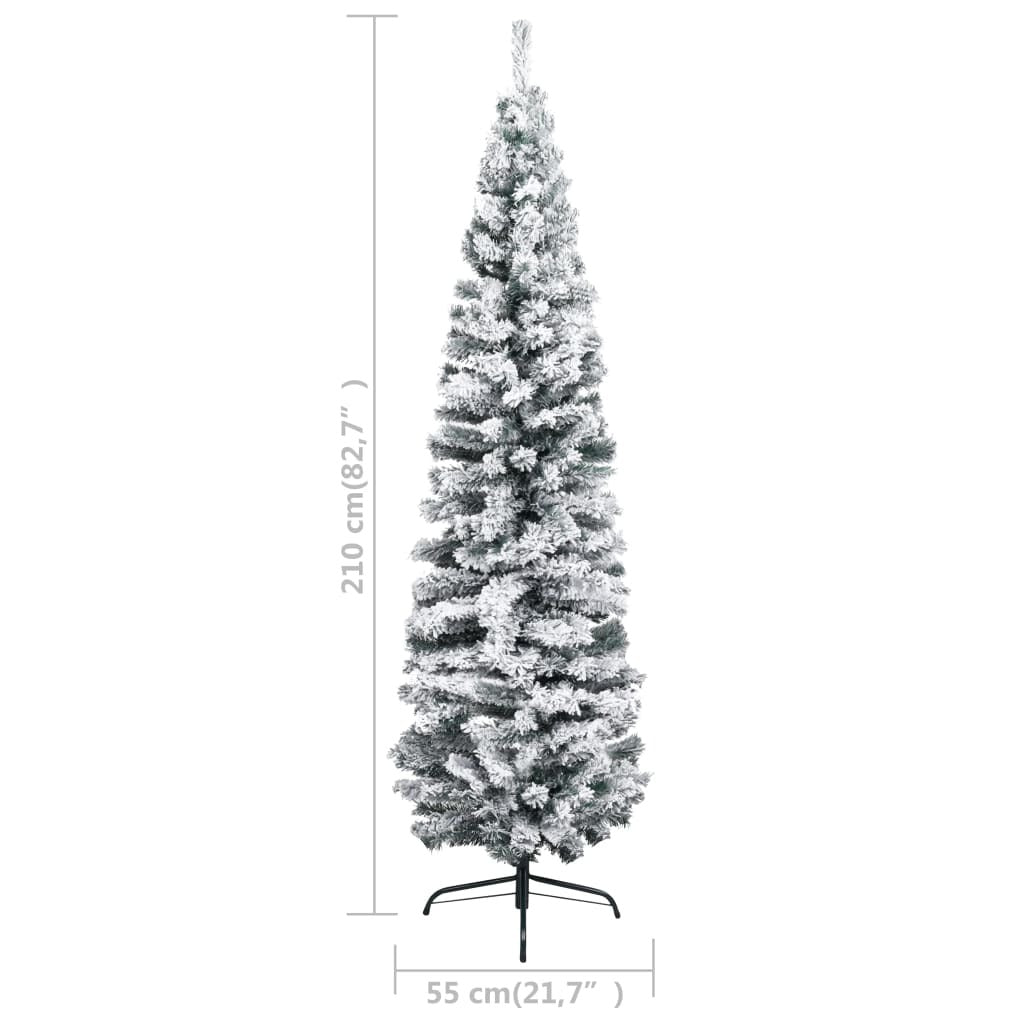 Slim Artificial Christmas Tree with Flocked Snow Green 210 cm PVC