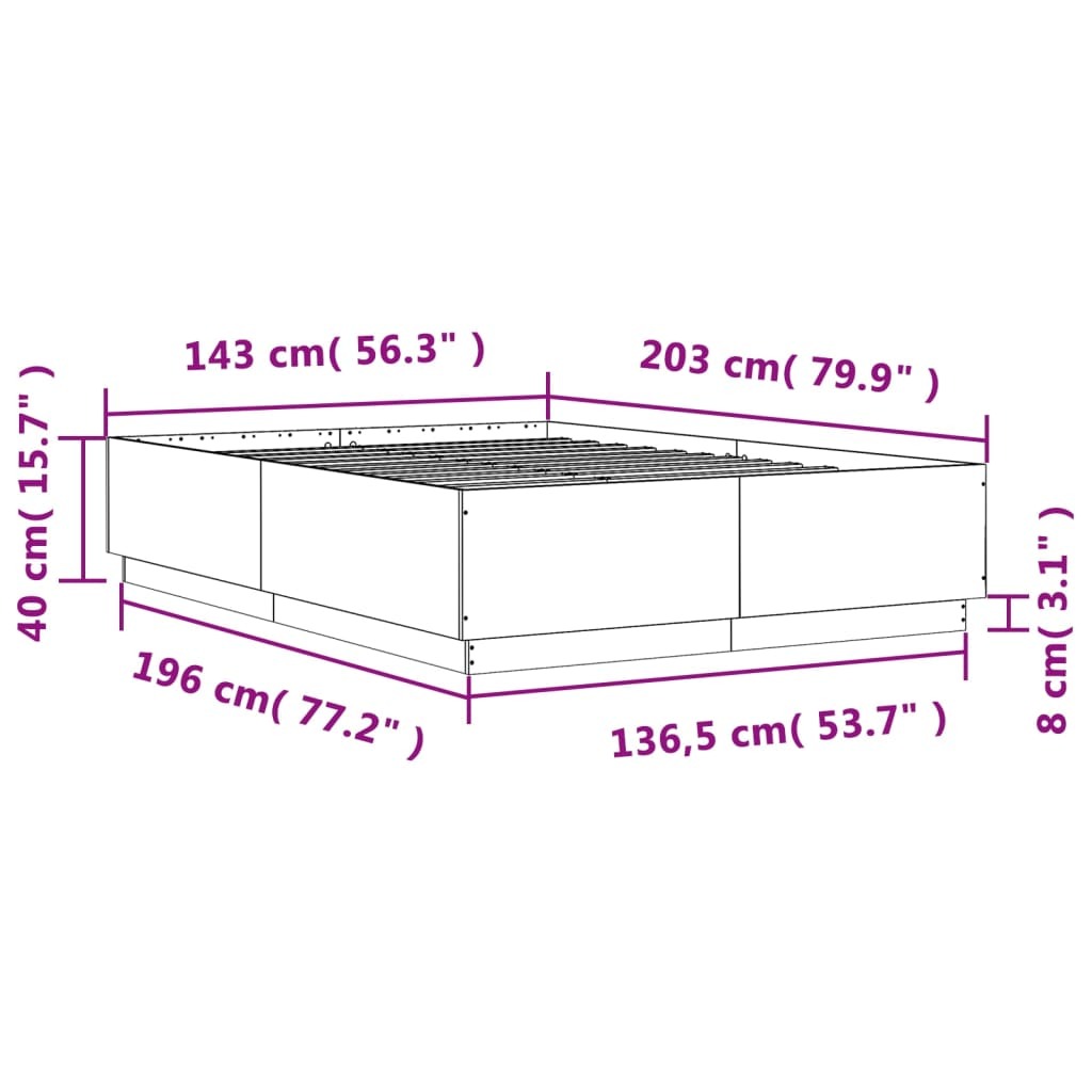 Bed Frame Black 140x200 cm Engineered Wood