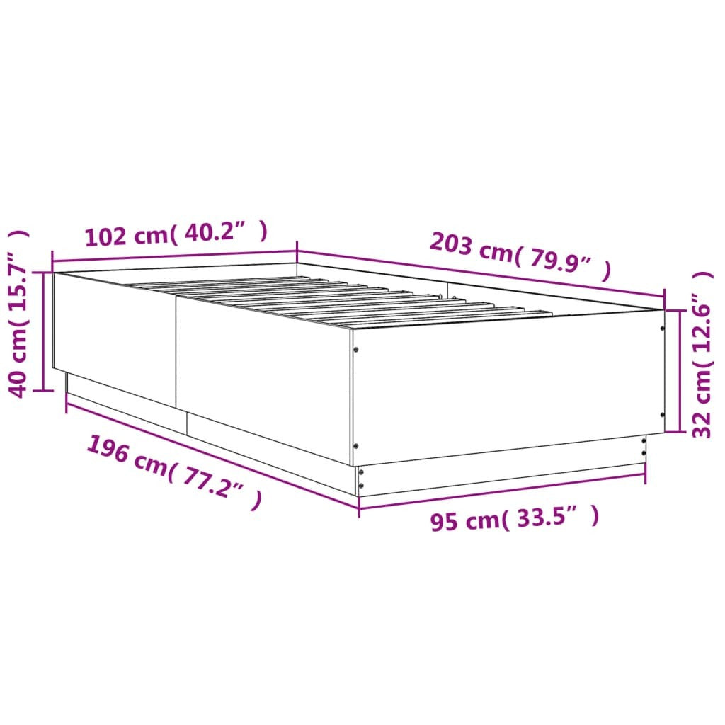 Bed Frame Black 100x200 cm Engineered Wood