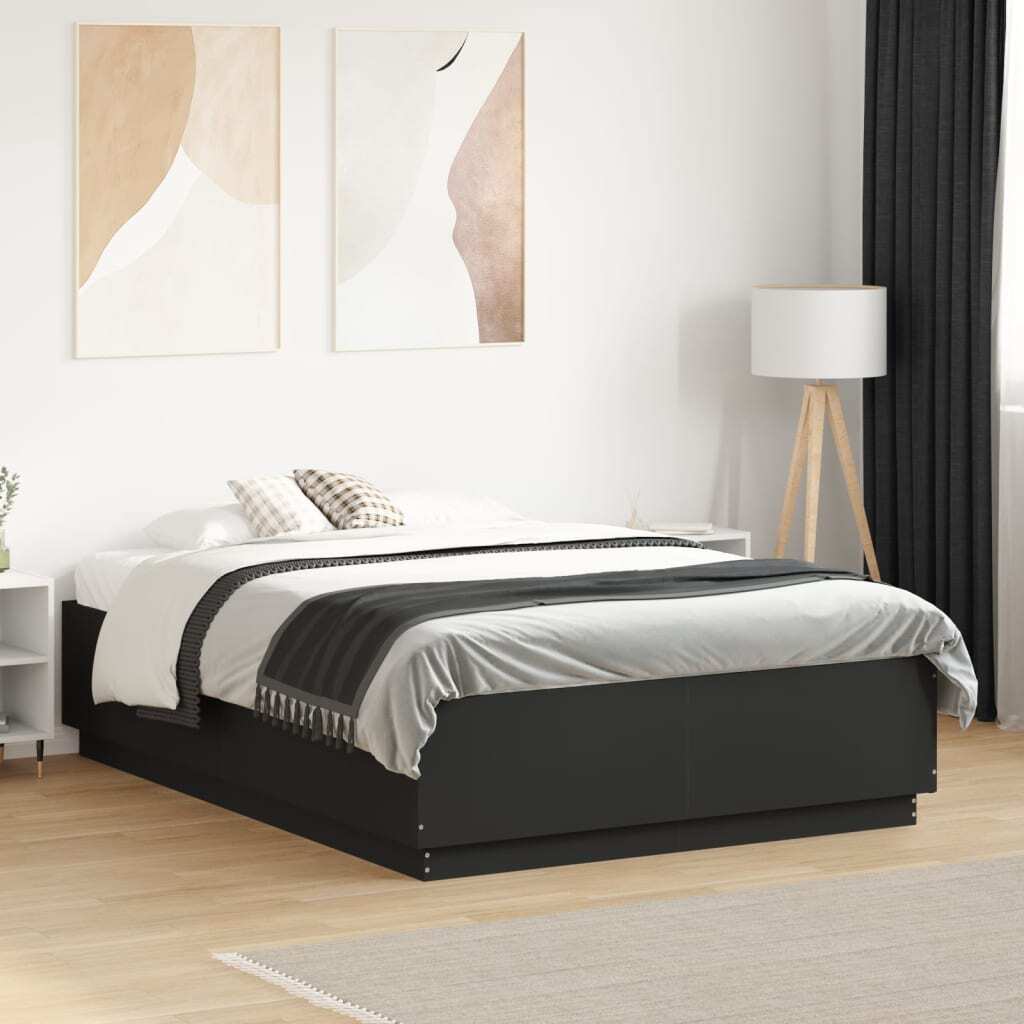 Bed Frame Black 140x190 cm Engineered Wood