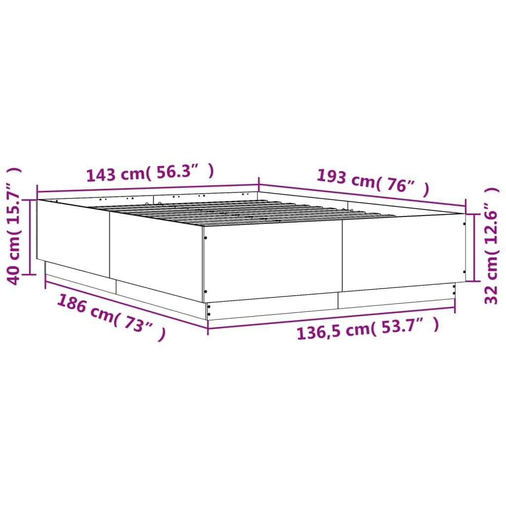 Bed Frame Black 140x190 cm Engineered Wood