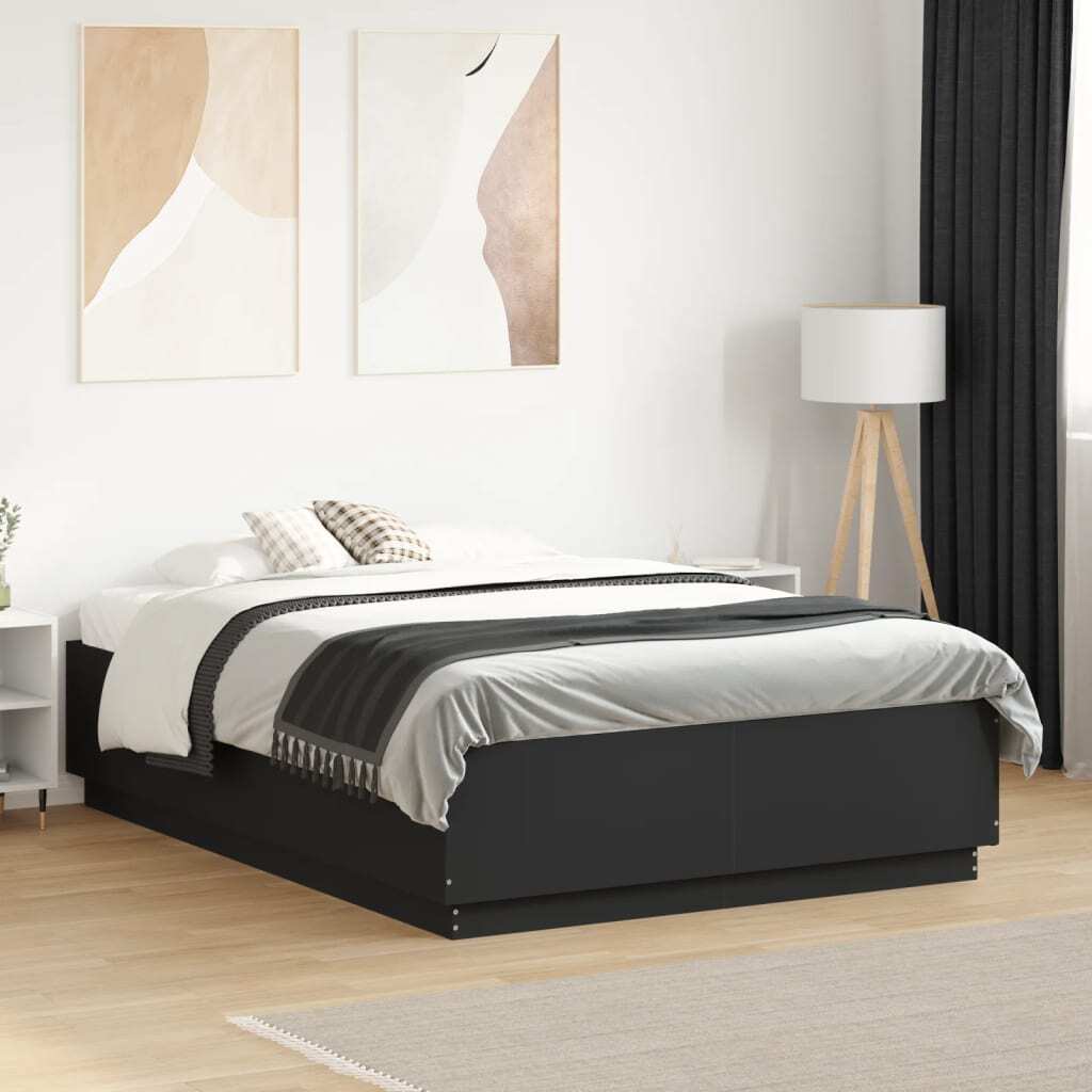 Bed Frame Black 135x190 cm Double Engineered Wood