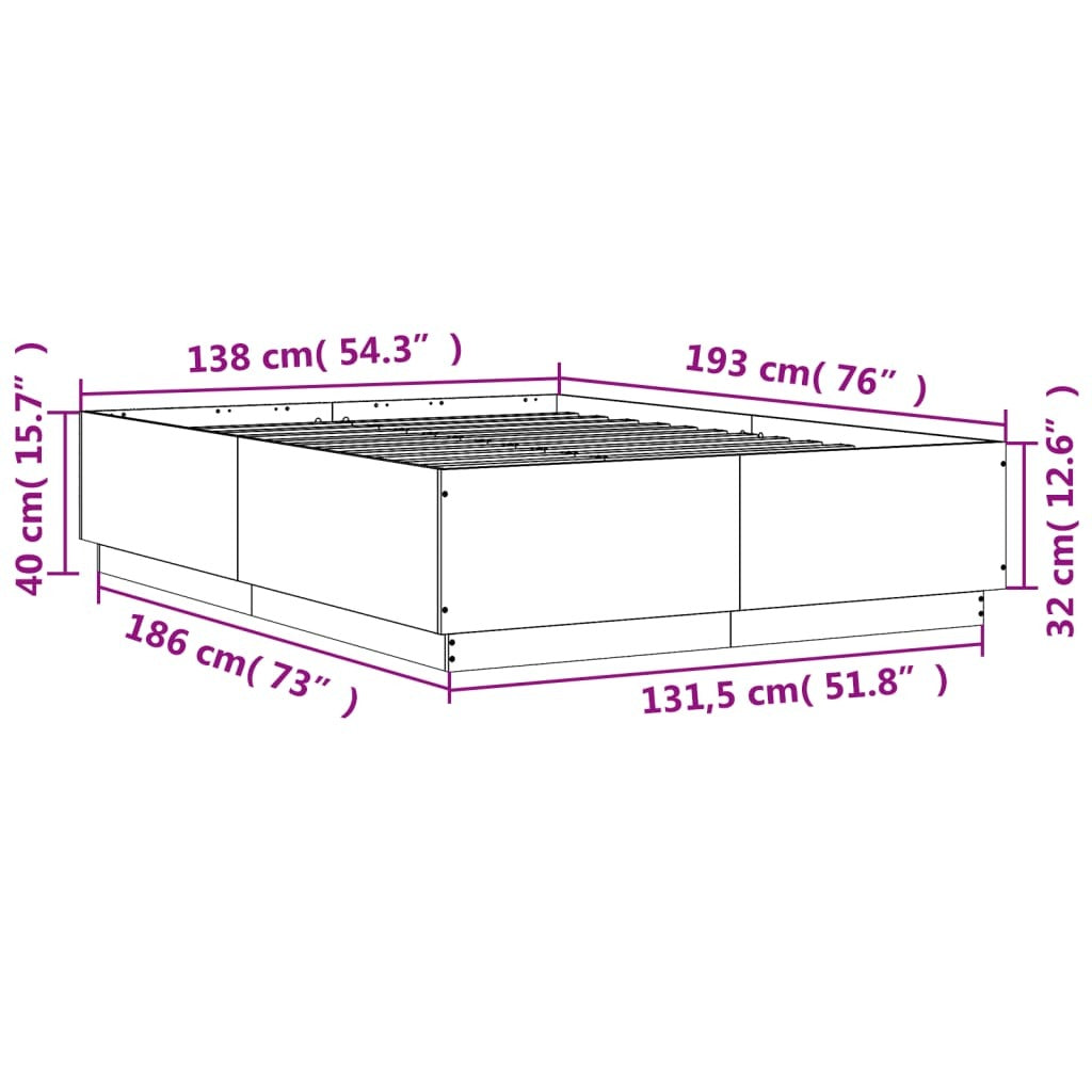 Bed Frame Black 135x190 cm Double Engineered Wood