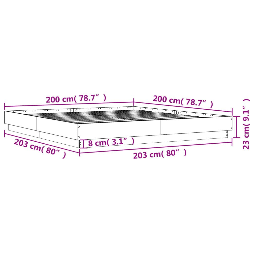 Bed Frame Black 200x200 cm Engineered Wood