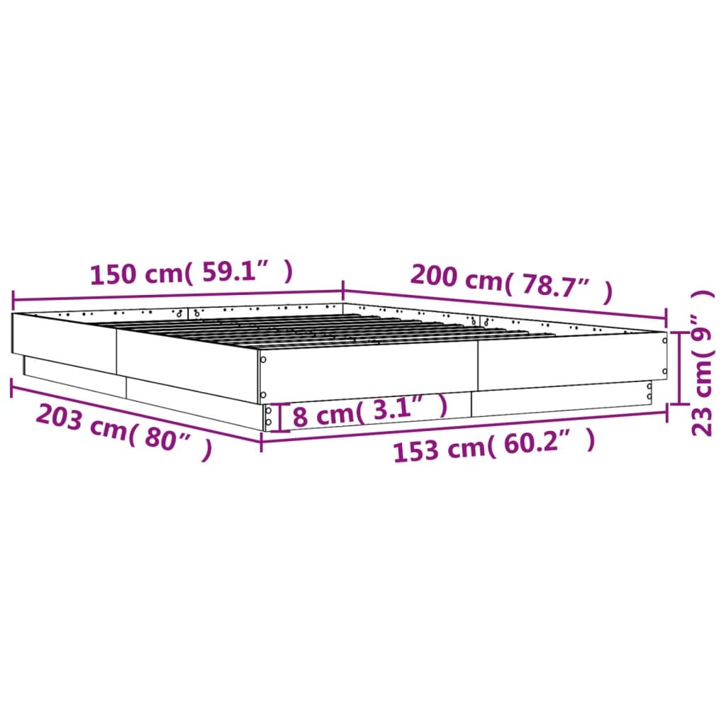 Bed Frame Black 150x200 cm King Size Engineered Wood