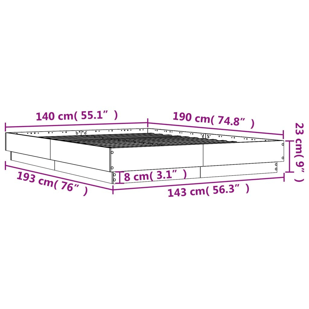 Bed Frame without Mattress Black 140x190 cm