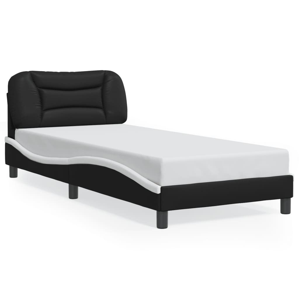 Bed Frame with LED Lights Black and White 80x200 cm Faux Leather