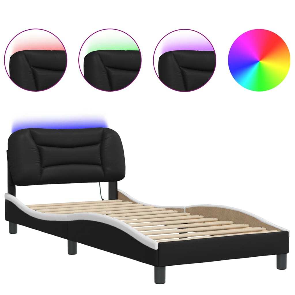 Bed Frame with LED Lights Black and White 80x200 cm Faux Leather