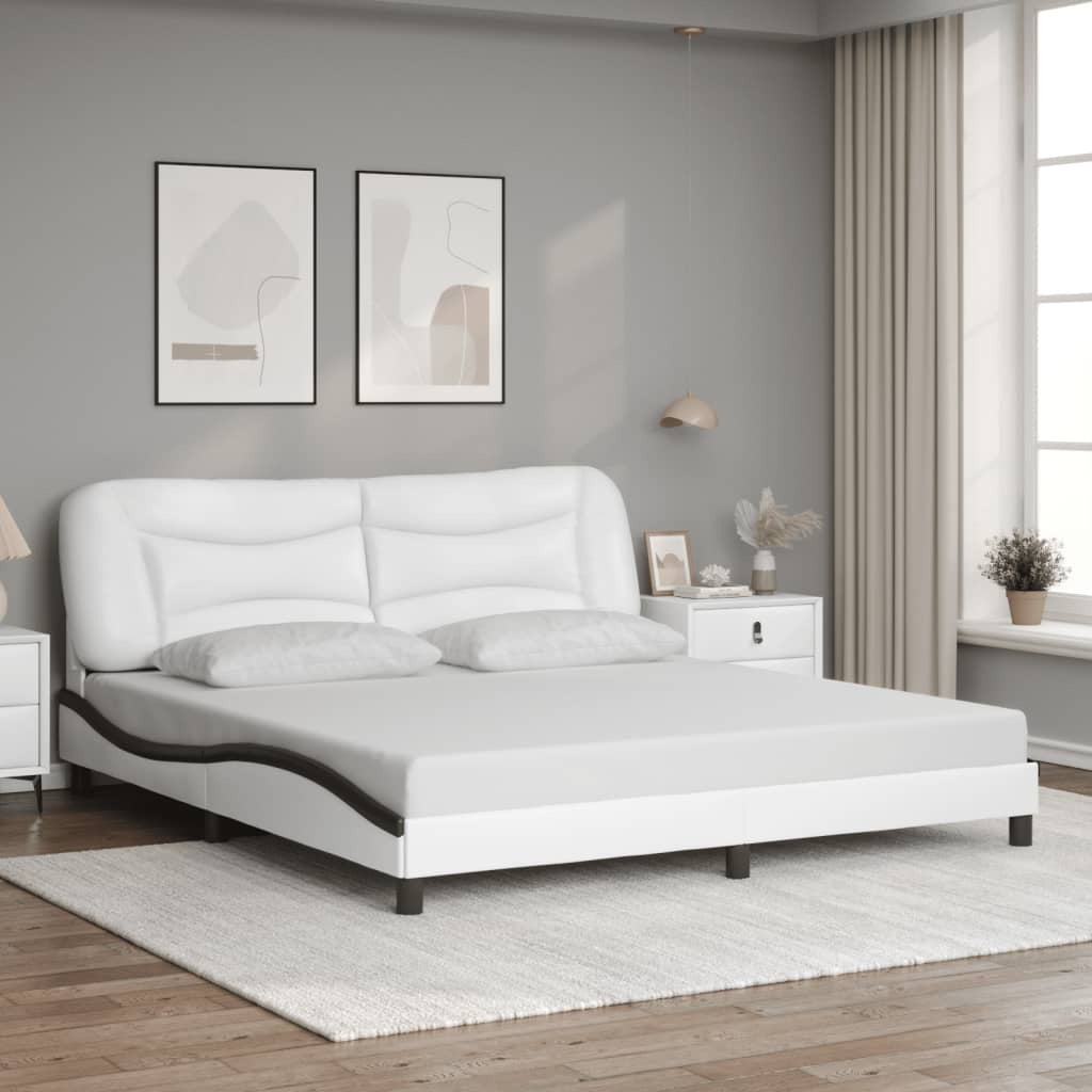 Bed Frame with LED without Mattress White and Black 180x200 cm Super King