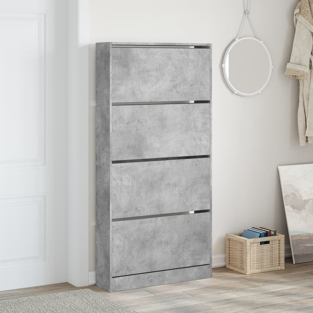 Shoe Cabinet with 4 Flip-Drawers Concrete Grey 80x21x163.5 cm
