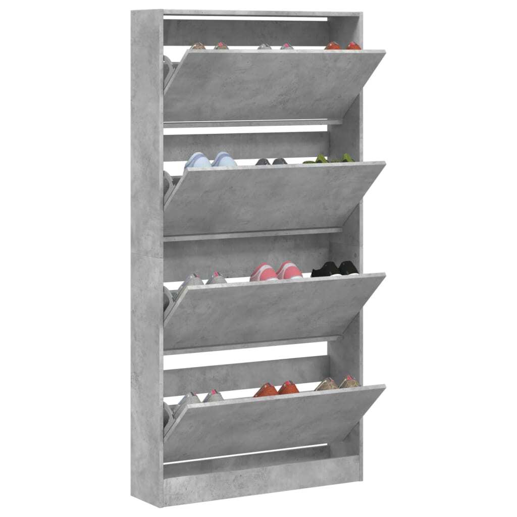 Shoe Cabinet with 4 Flip-Drawers Concrete Grey 80x21x163.5 cm