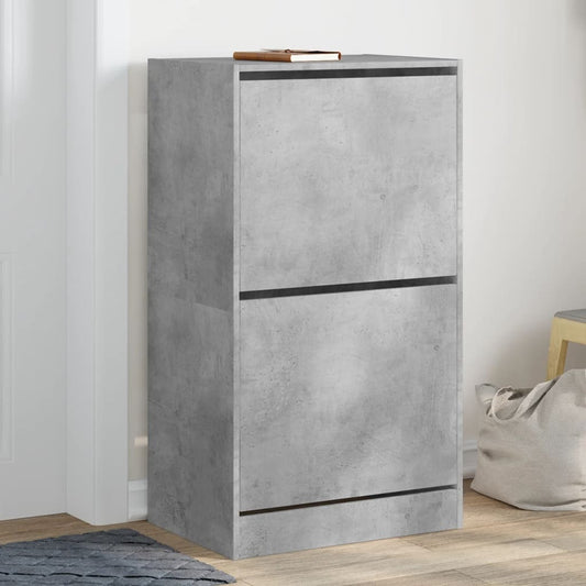 Shoe Cabinet with 2 Flip-Drawers Concrete Grey 60x42x108 cm