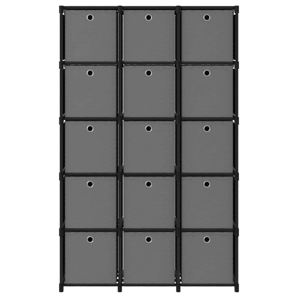 15-Cube Display Shelf with Boxes Black 103x30x175.5 cm Fabric