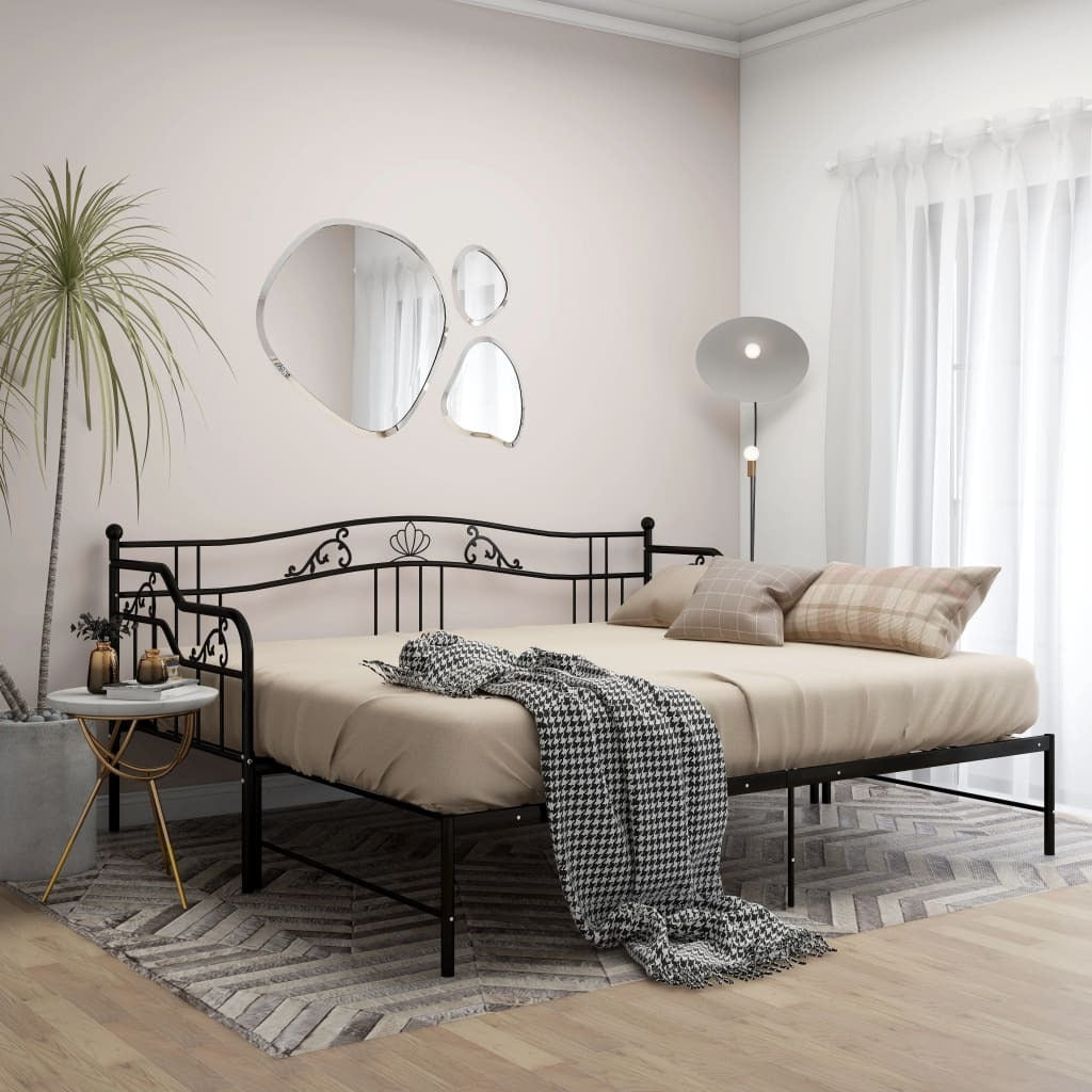 Pull-out Sofa Bed Frame without Mattress Black Metal 90x200 cm