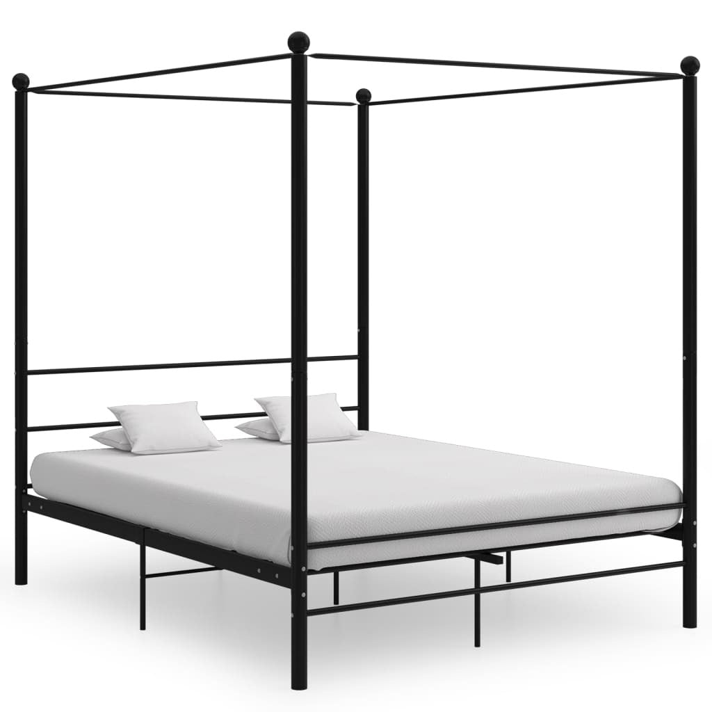 Canopy Bed Frame Black Metal 160x200 cm