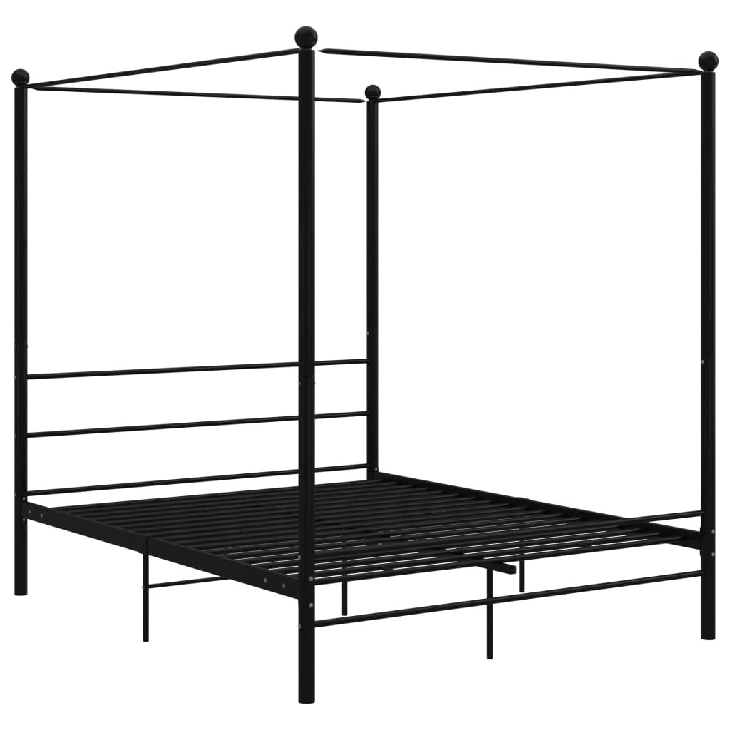 Canopy Bed Frame Black Metal 160x200 cm