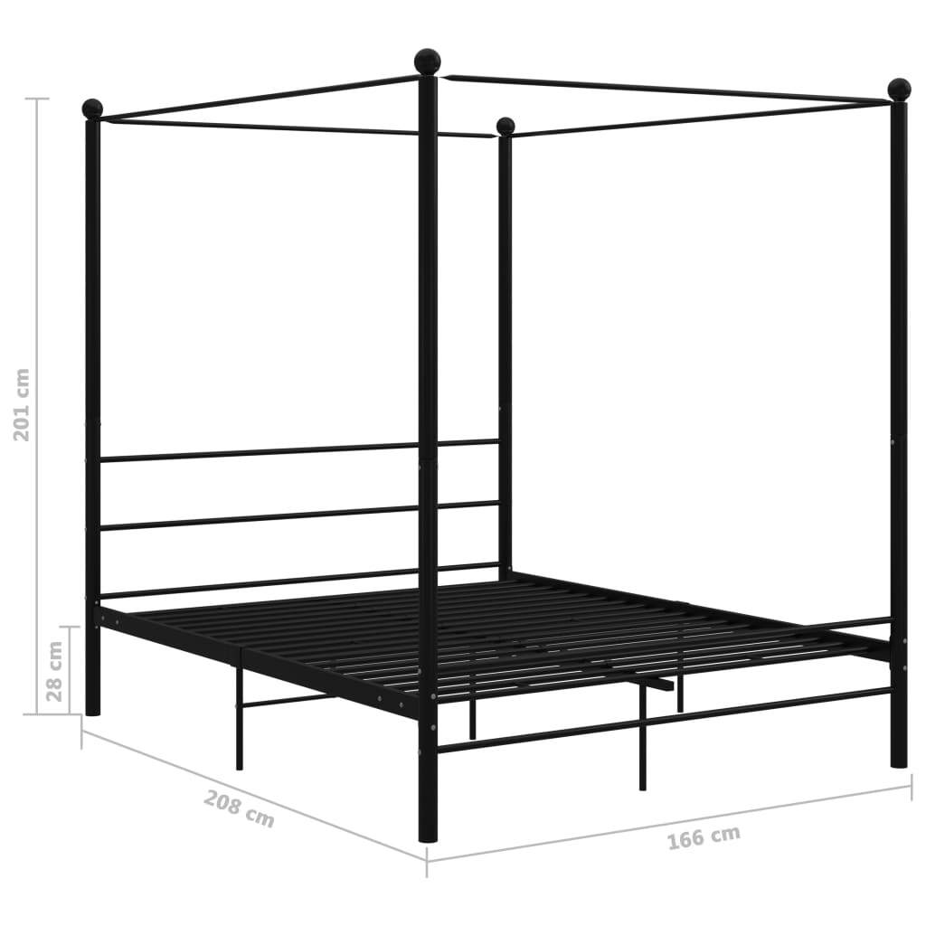 Canopy Bed Frame Black Metal 160x200 cm