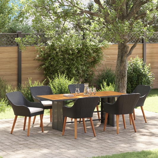 Garden Dining Set 7 pcs Black and brown Poly Rattan