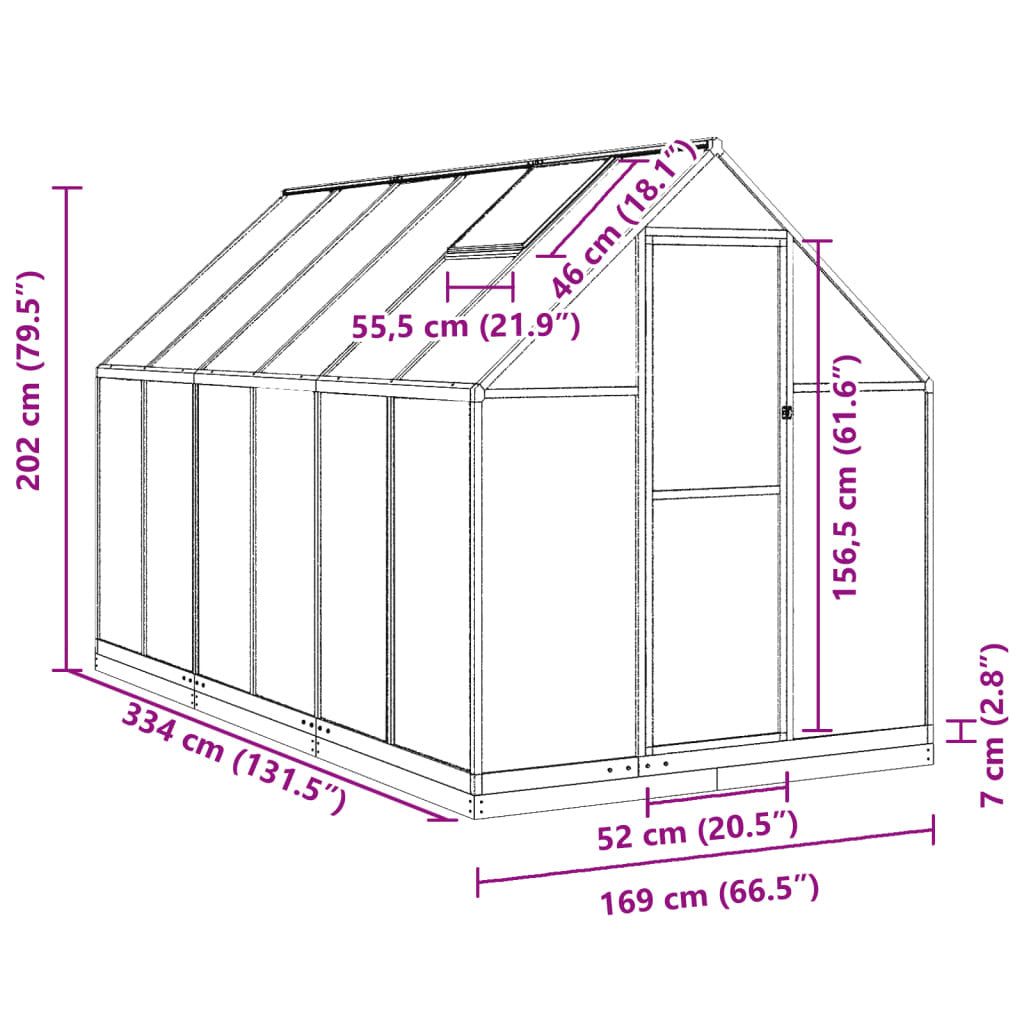 Greenhouse with Base Frame Anthracite 334x169x202 cm Aluminium