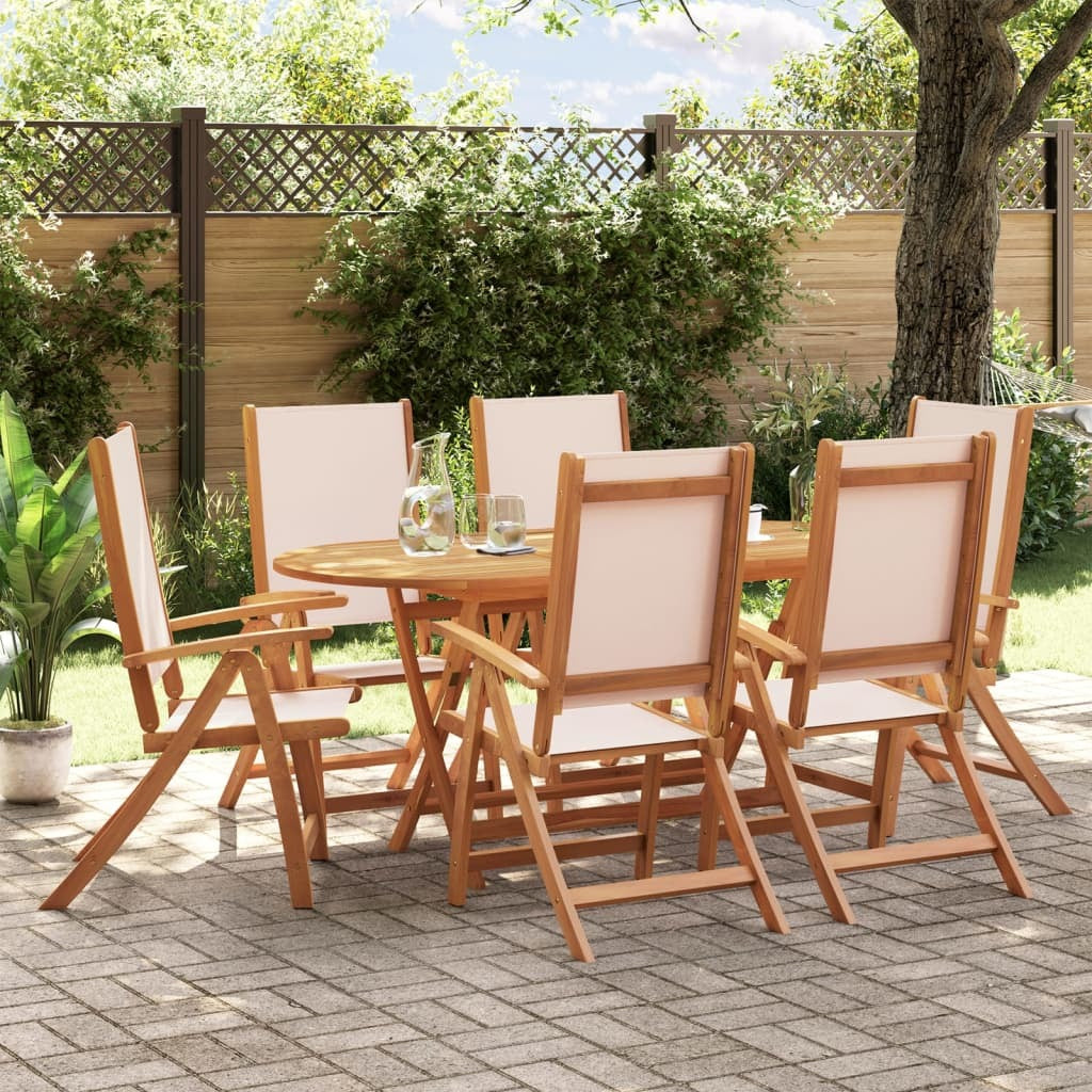 7 Piece Garden Dining Set Solid Wood Acacia and Textilene
