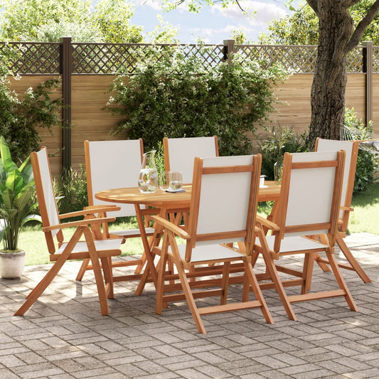 7 Piece Garden Dining Set Solid Wood Acacia and Textilene