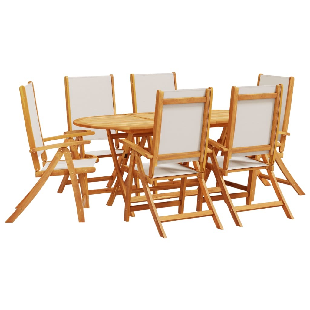 7 Piece Garden Dining Set Solid Wood Acacia and Textilene