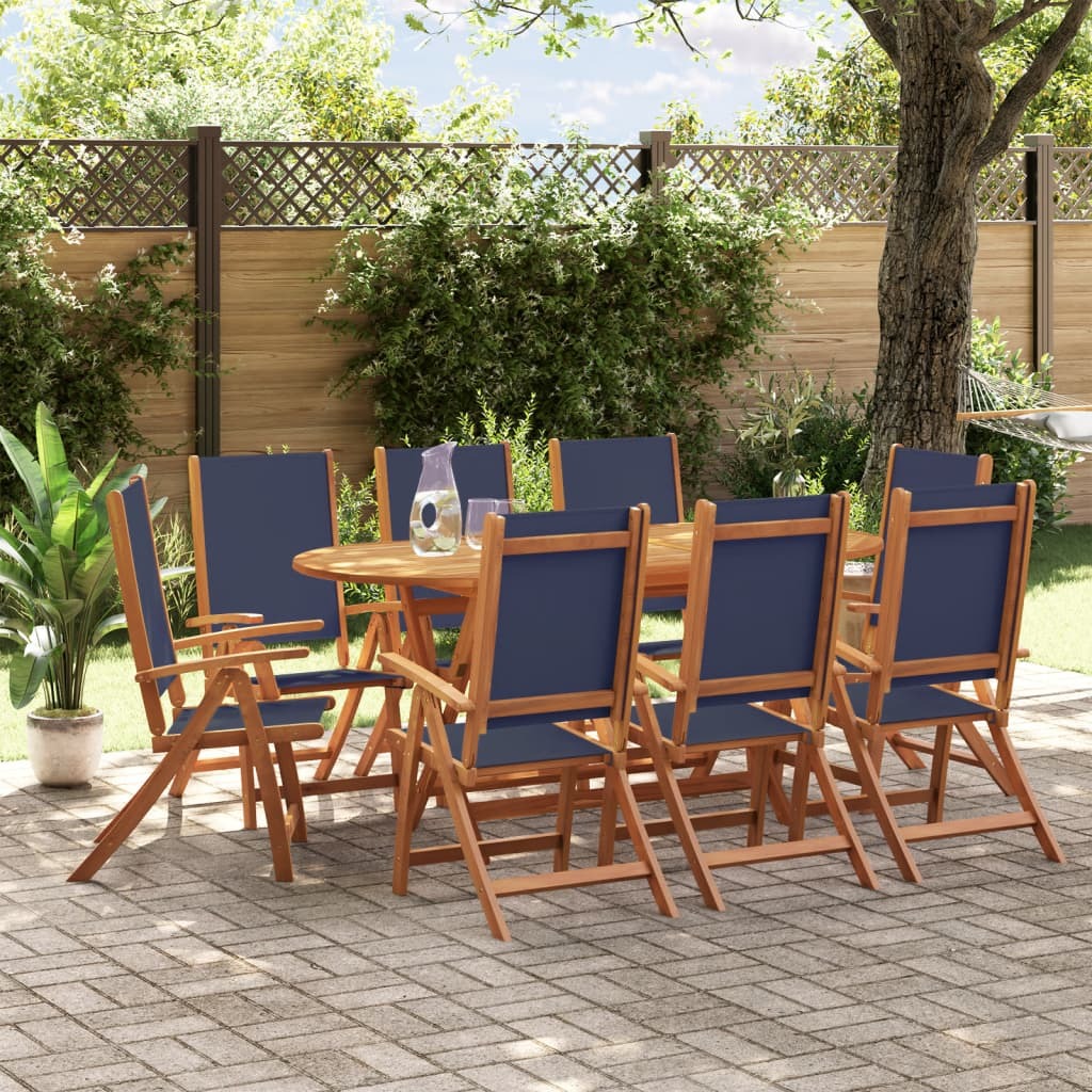 9 Piece Garden Dining Set Solid Wood Acacia and Textilene