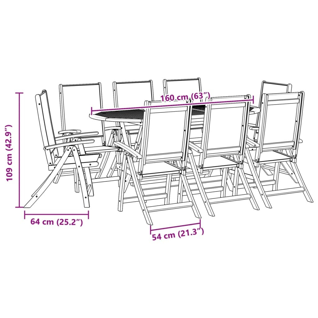 9 Piece Garden Dining Set Solid Wood Acacia and Textilene