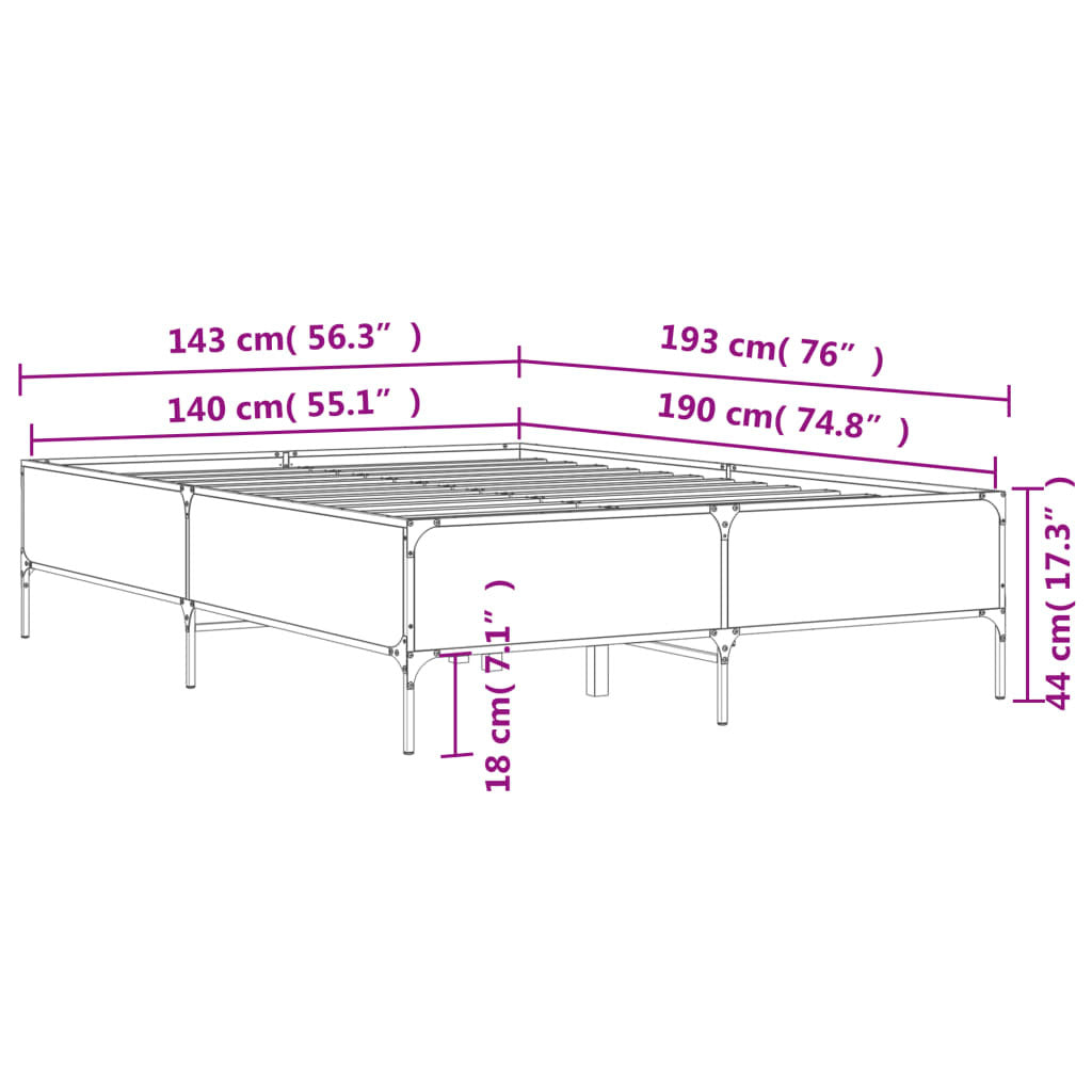 Bed Frame without Mattress Black 140x190 cm