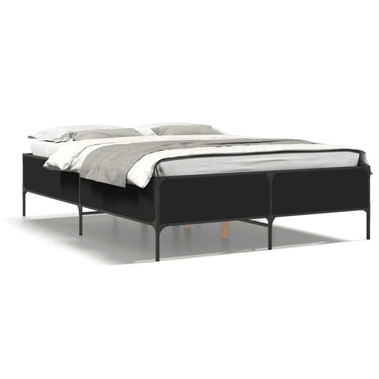 Bed Frame Black 135x190 cm Double Engineered Wood and Metal