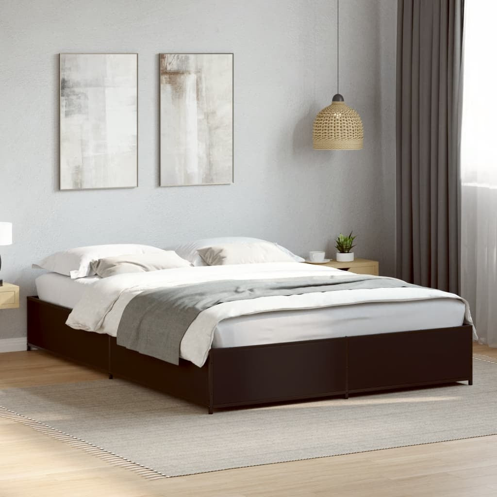 Bed Frame Black 150x200 cm King Size Engineered Wood and Metal