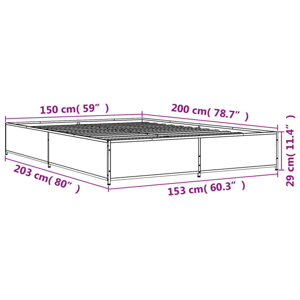 Bed Frame Black 150x200 cm King Size Engineered Wood and Metal