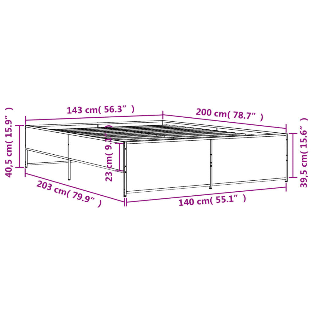 Bed Frame without Mattress Black 140x200 cm