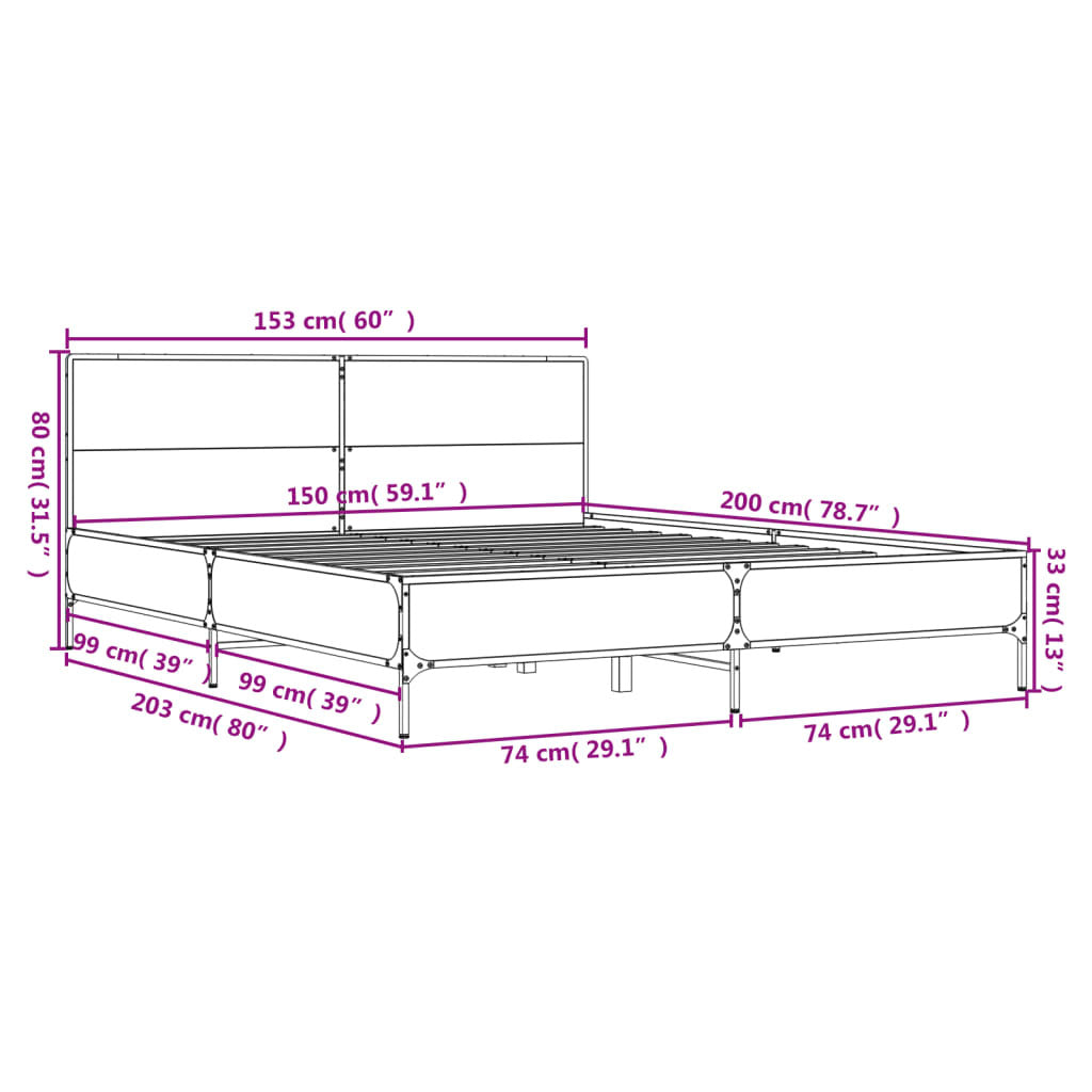 Bed Frame without Mattress Black 150x200 cm King Size