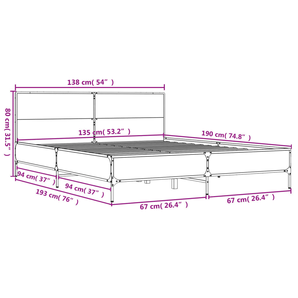 Bed Frame without Mattress Black 135x190 cm Double