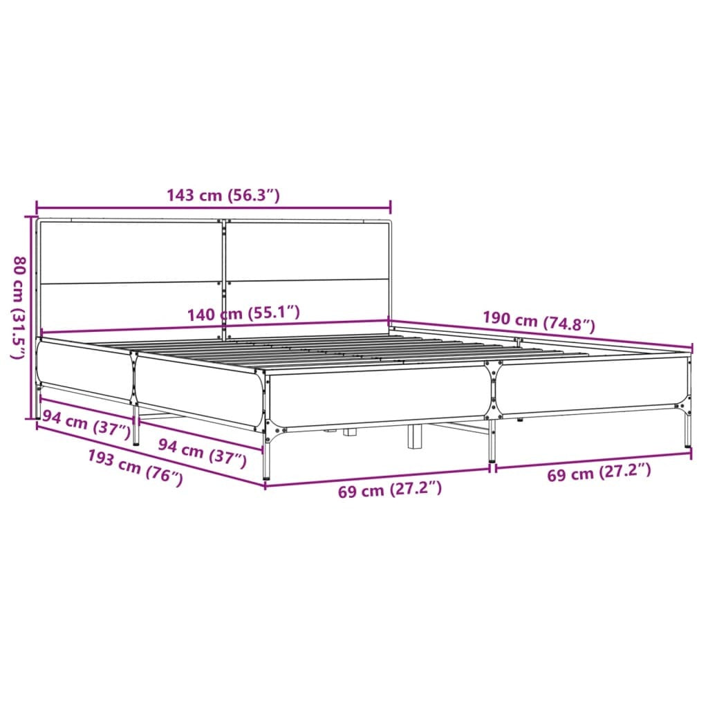 Bed Frame without Mattress Black 140x190 cm