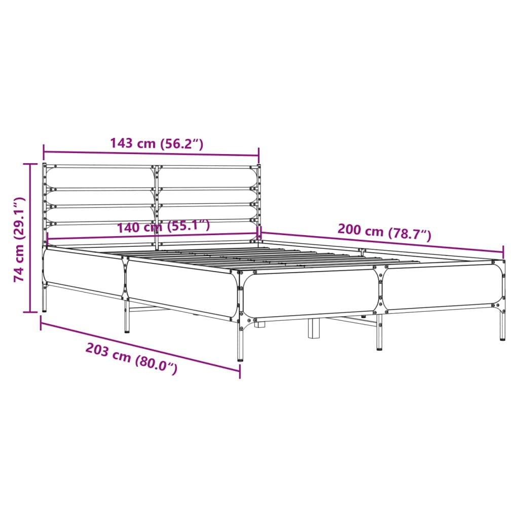 Bed Frame Black 140x200 cm Engineered Wood and Metal